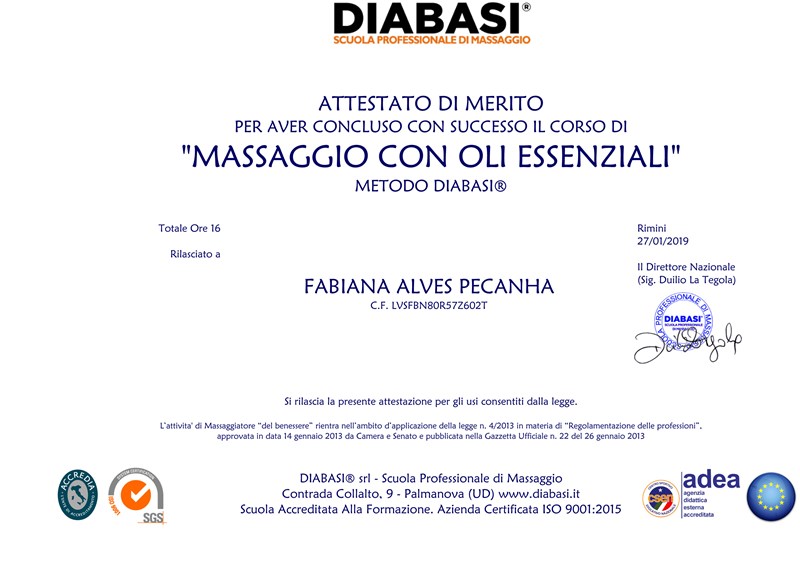 ATTESTATO MASSAGGIO CON OLI ESSENZIALI