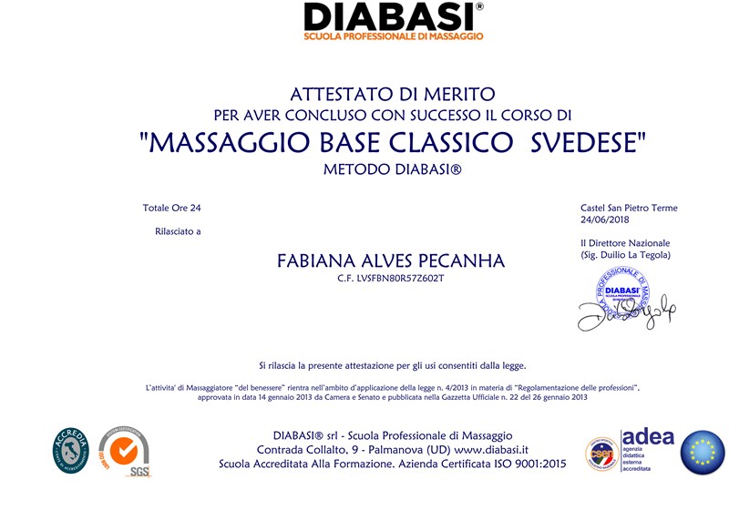 ATTESTATO MASSAGGIO BASE CLASSICO SVEDESE
